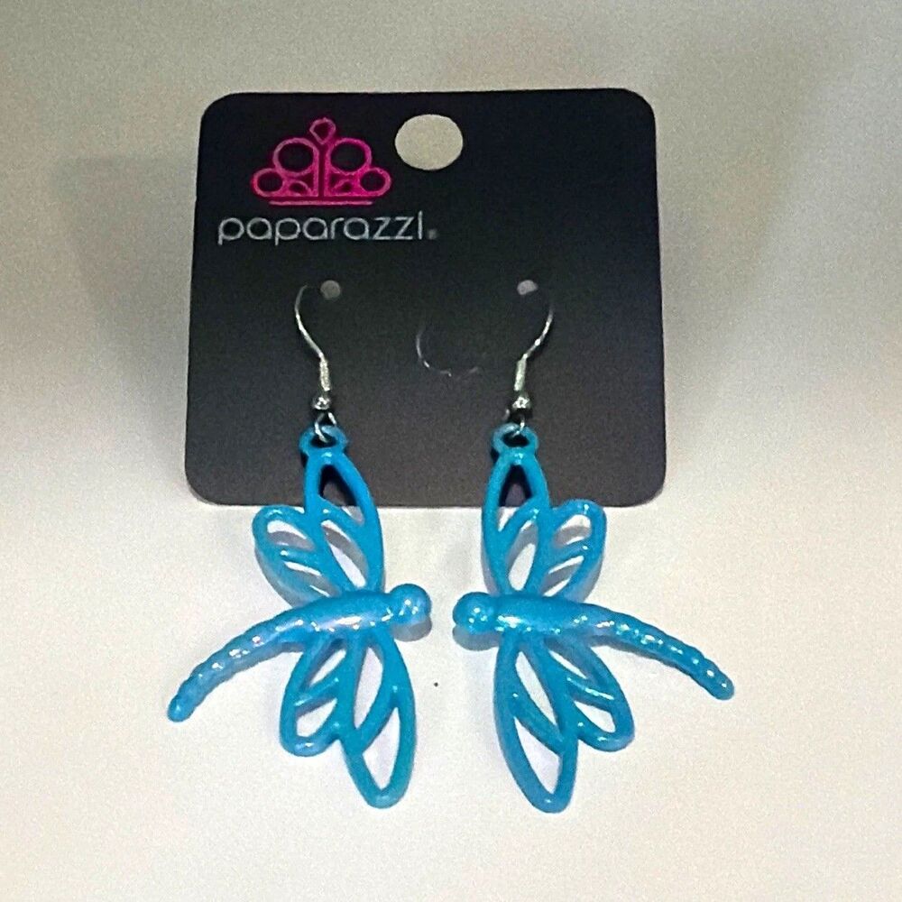 Outlander Blue Dragonfly Dangle/Drop Hook Earrings Acrylic